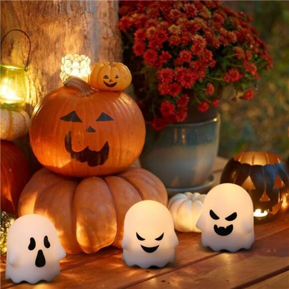 Halloween Ghost Lights Flameless Candles Battery Operated with Remote - Picture 5 of 7